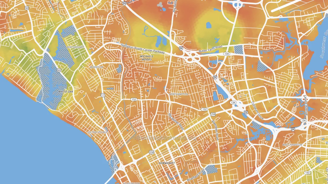 Bike Grade map of Northampton, Hampton, VA