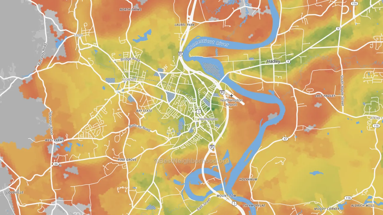 Bike Grade map of Northampton, MA