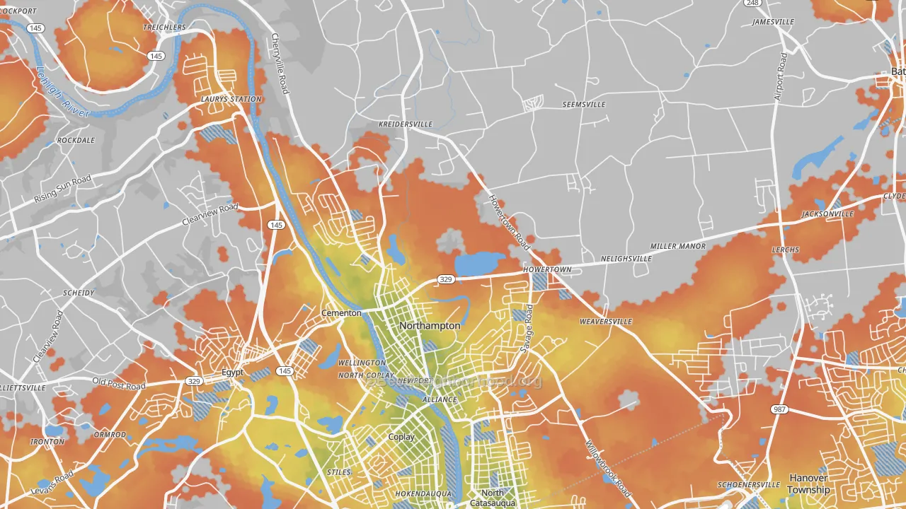 Bike Grade map of Northampton, PA