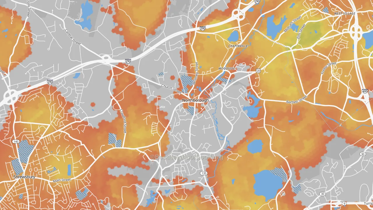 Bike Grade map of Northborough, MA