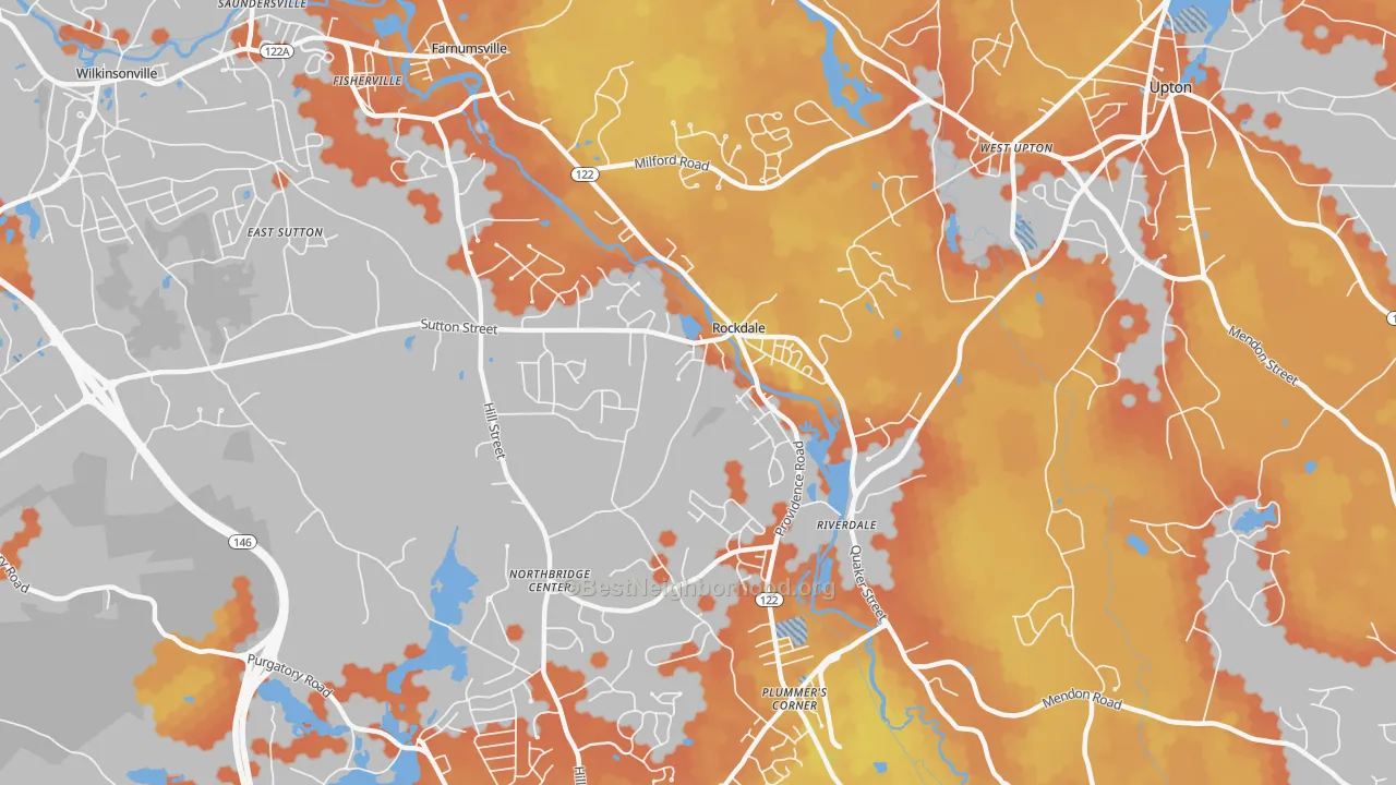 Bike Grade map of Northbridge, MA