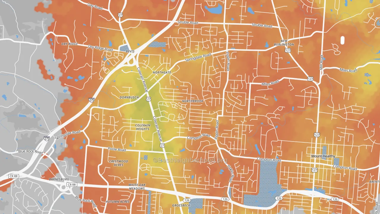 Bike Grade map of Northbrook, Cincinnati, OH
