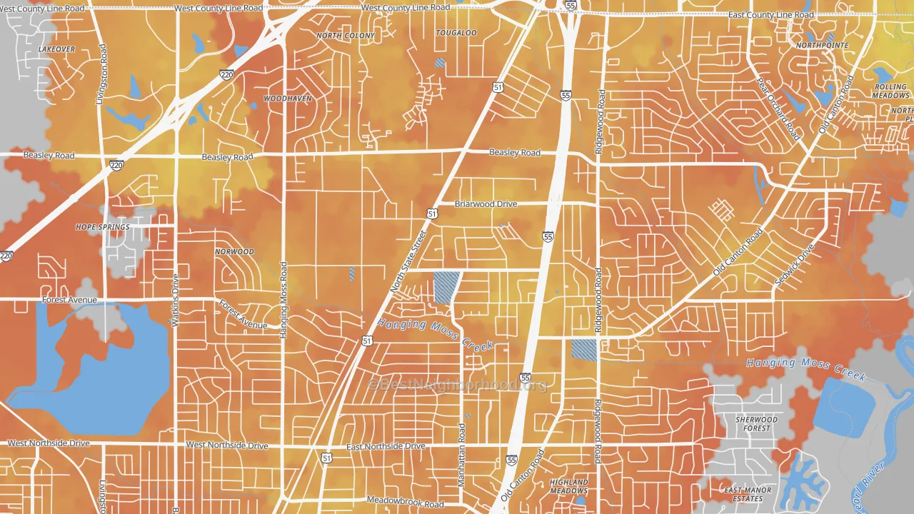 Bike Grade map of Northbrook, Jackson, MS