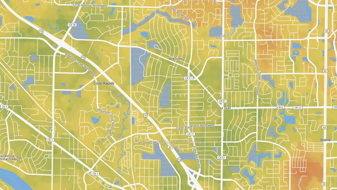 Bike Grade map of Northdale, Coon Rapids, MN