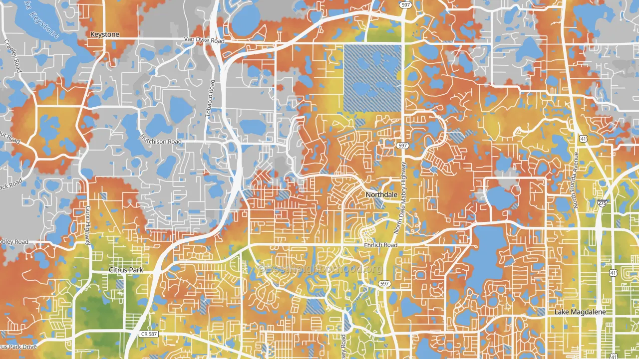 Bike Grade map of Northdale, FL