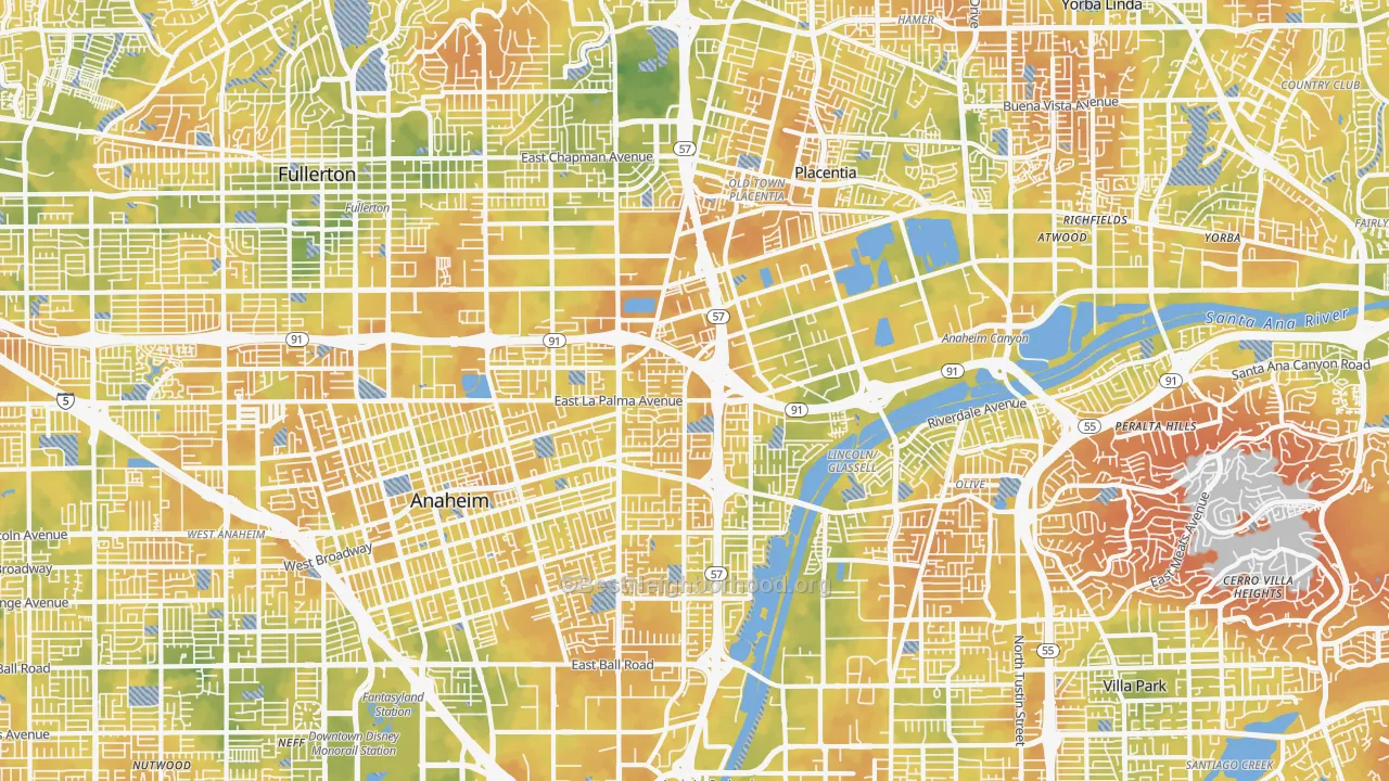 Bike Grade map of Northeast, Anaheim, CA