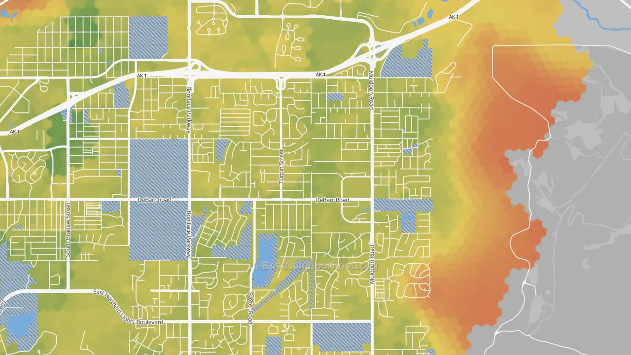 Bike Grade map of Northeast, Anchorage, AK