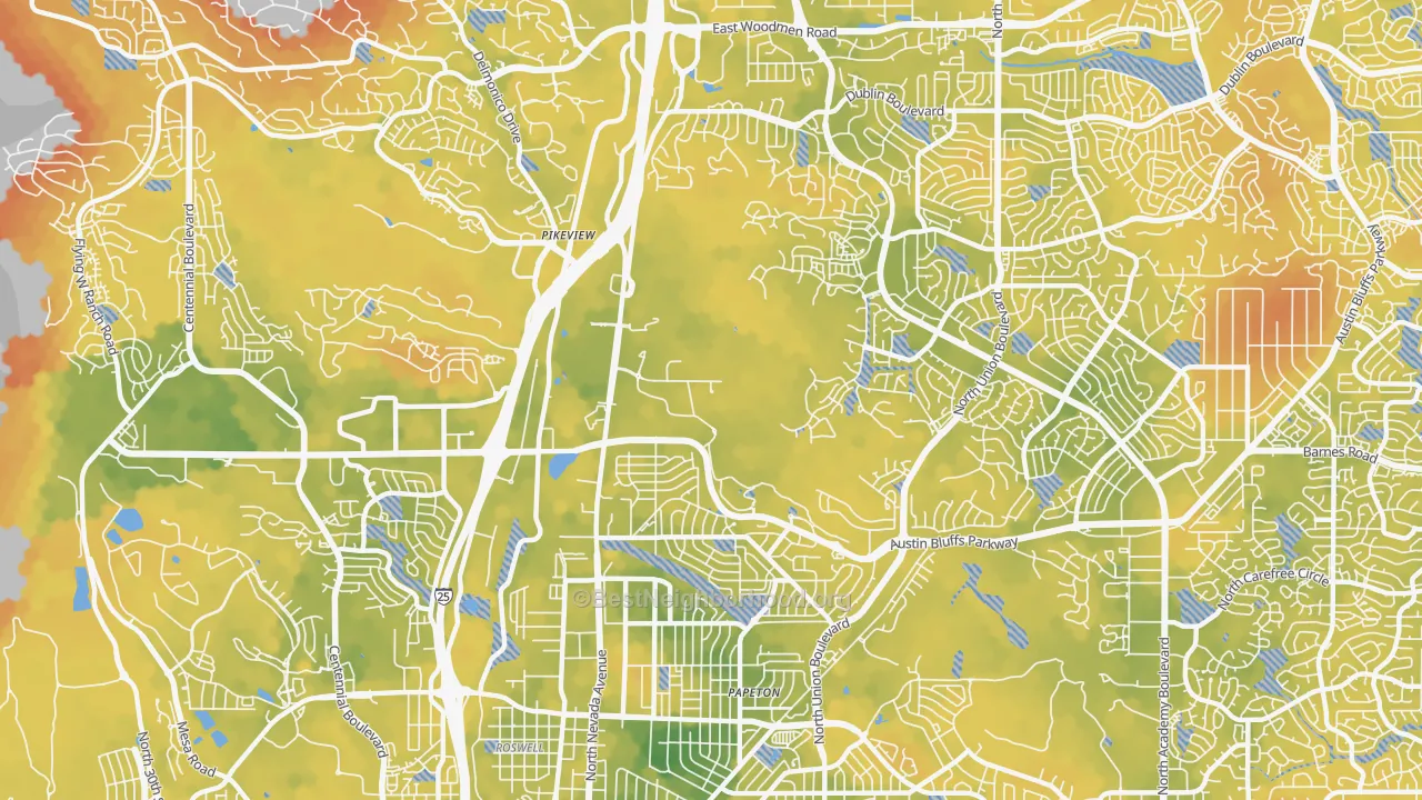 Bike Grade map of Northeast Colorado Springs, Colorado Springs, CO
