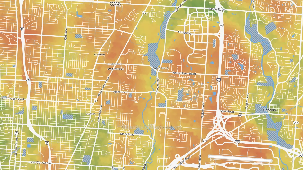 Bike Grade map of Northeast, Columbus, OH