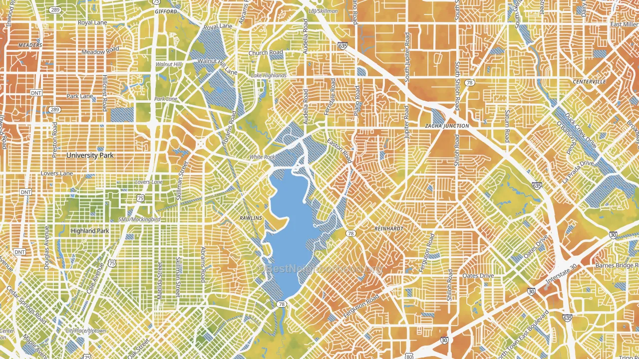 Bike Grade map of Northeast Dallas-White Rock, Dallas, TX