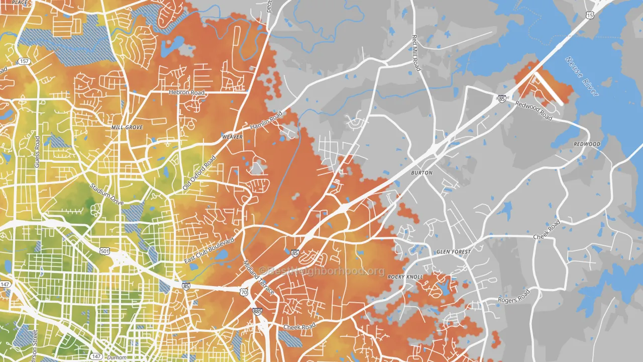 Bike Grade map of Northeast Durham, Durham, NC