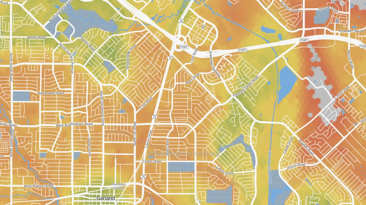 Bike Grade map of Northeast Garland, Garland, TX