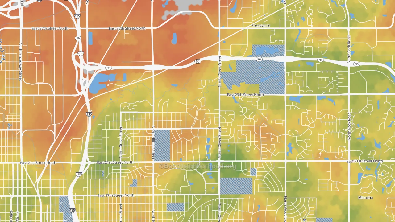 Bike Grade map of Northeast Heights, Wichita, KS