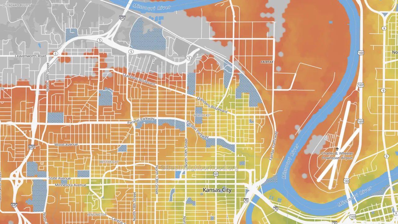 Bike Grade map of Northeast, Kansas City, KS