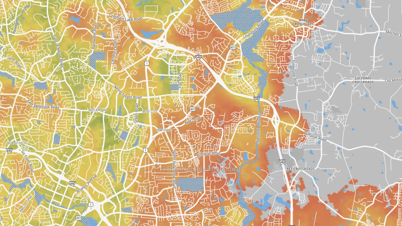 Bike Grade map of Northeast Raleigh, Raleigh, NC