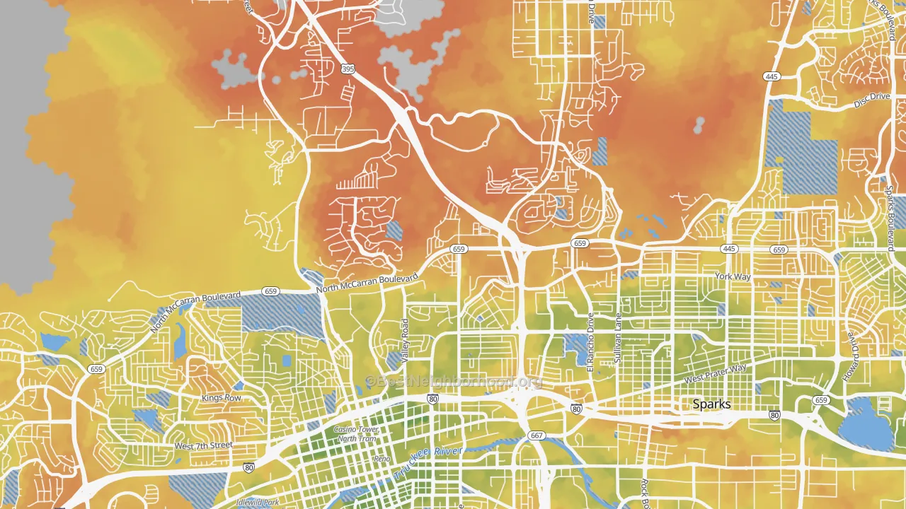 Bike Grade map of Northeast, Reno, NV