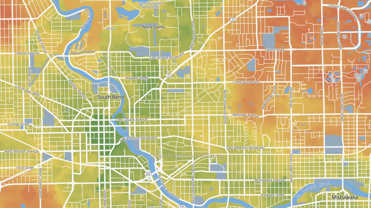 Bike Grade map of Northeast, South Bend, IN