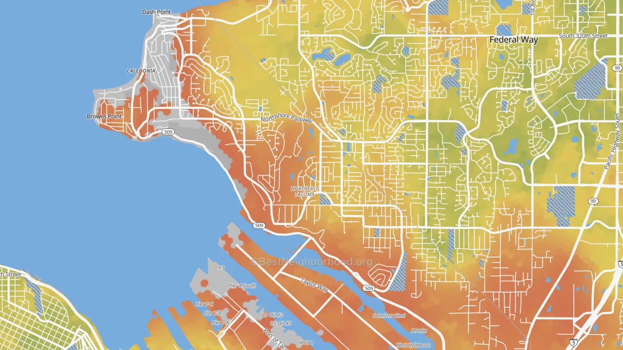 Bike Grade map of Northeast Tacoma, Tacoma, WA