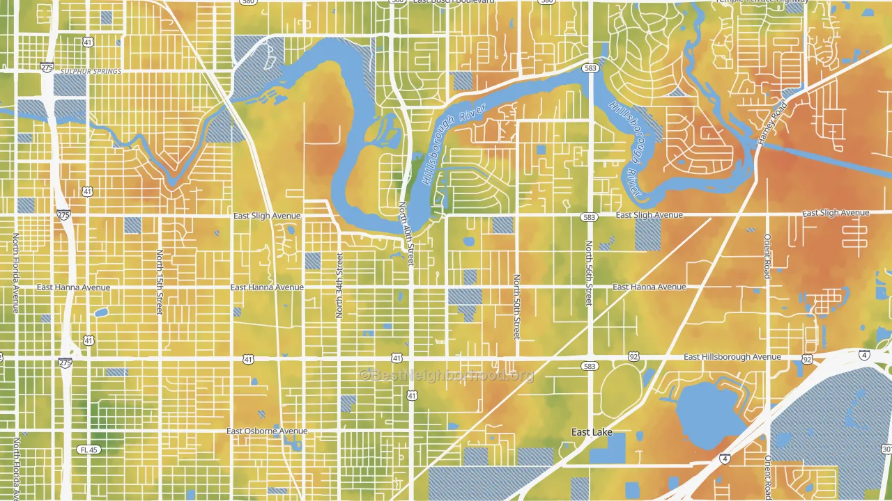 Bike Grade map of Northeast, Tampa, FL