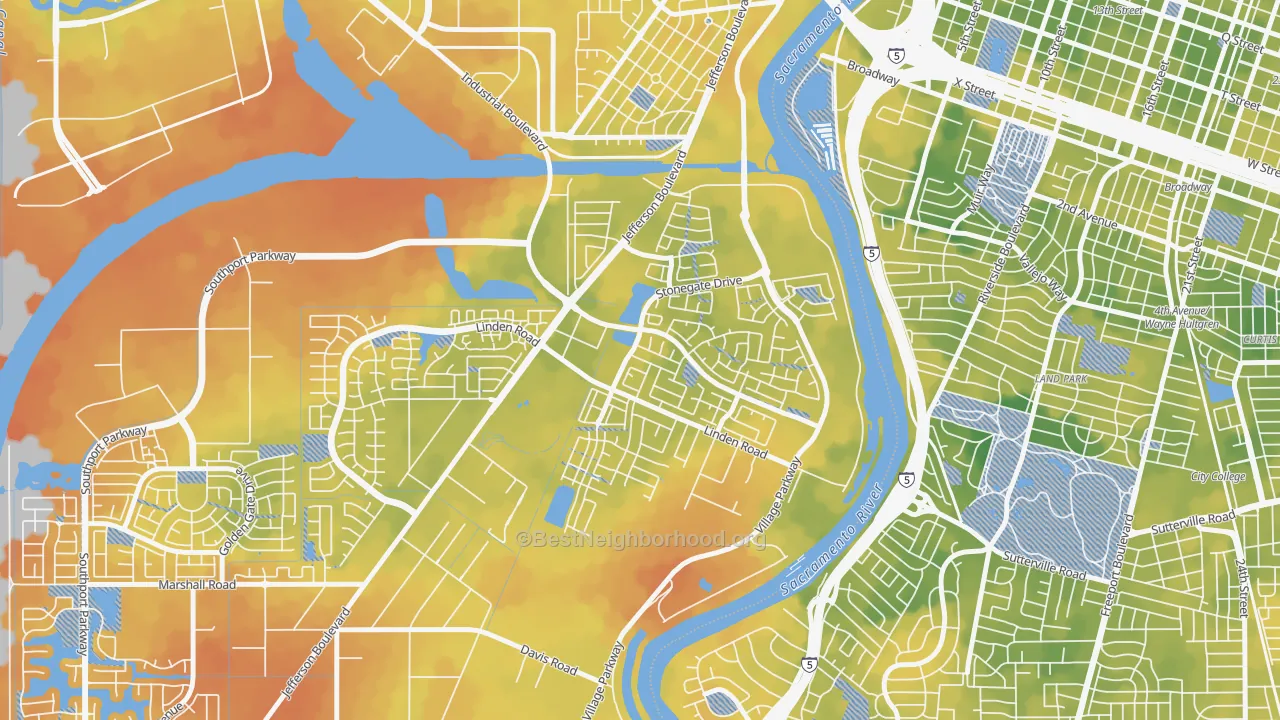 Bike Grade map of Northeast Village, West Sacramento, CA