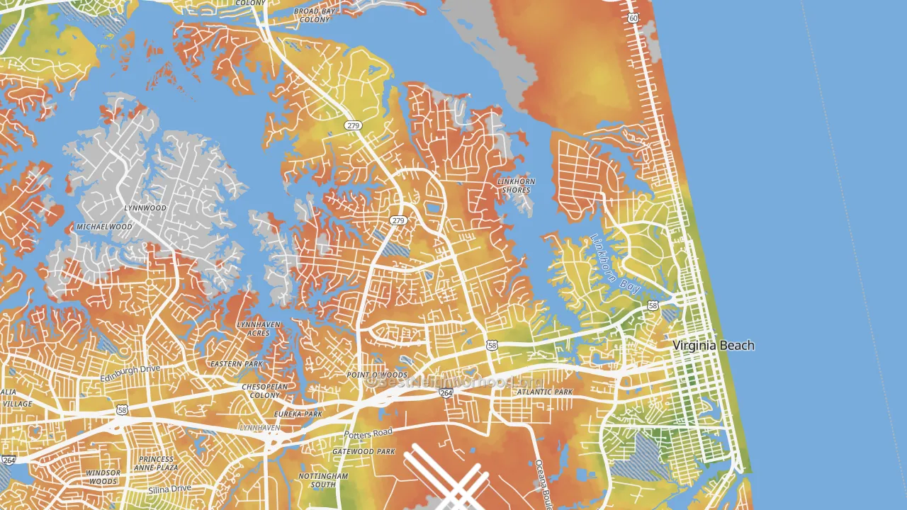 Bike Grade map of Northeast, Virginia Beach, VA