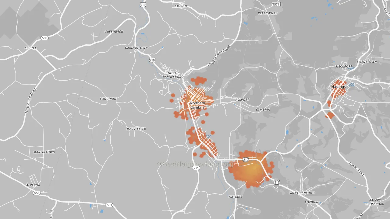 Bike Grade map of Northern Cambria, PA