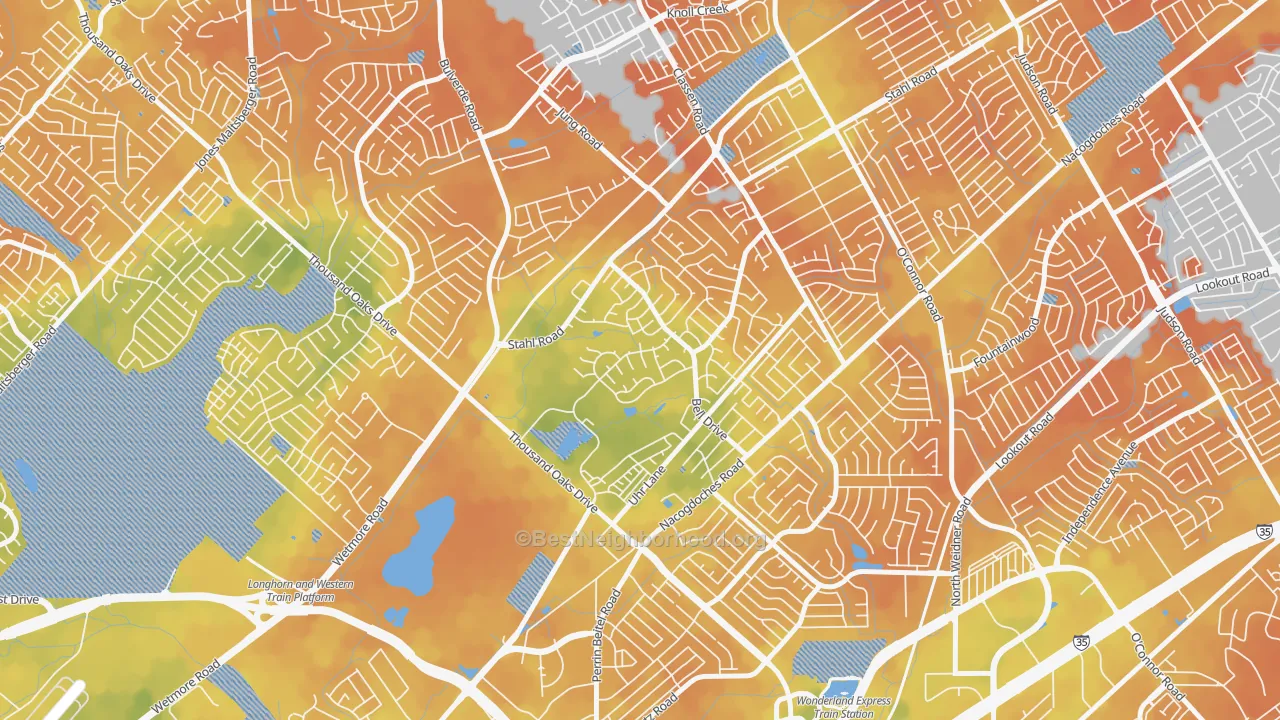 Bike Grade map of Northern Hills, San Antonio, TX