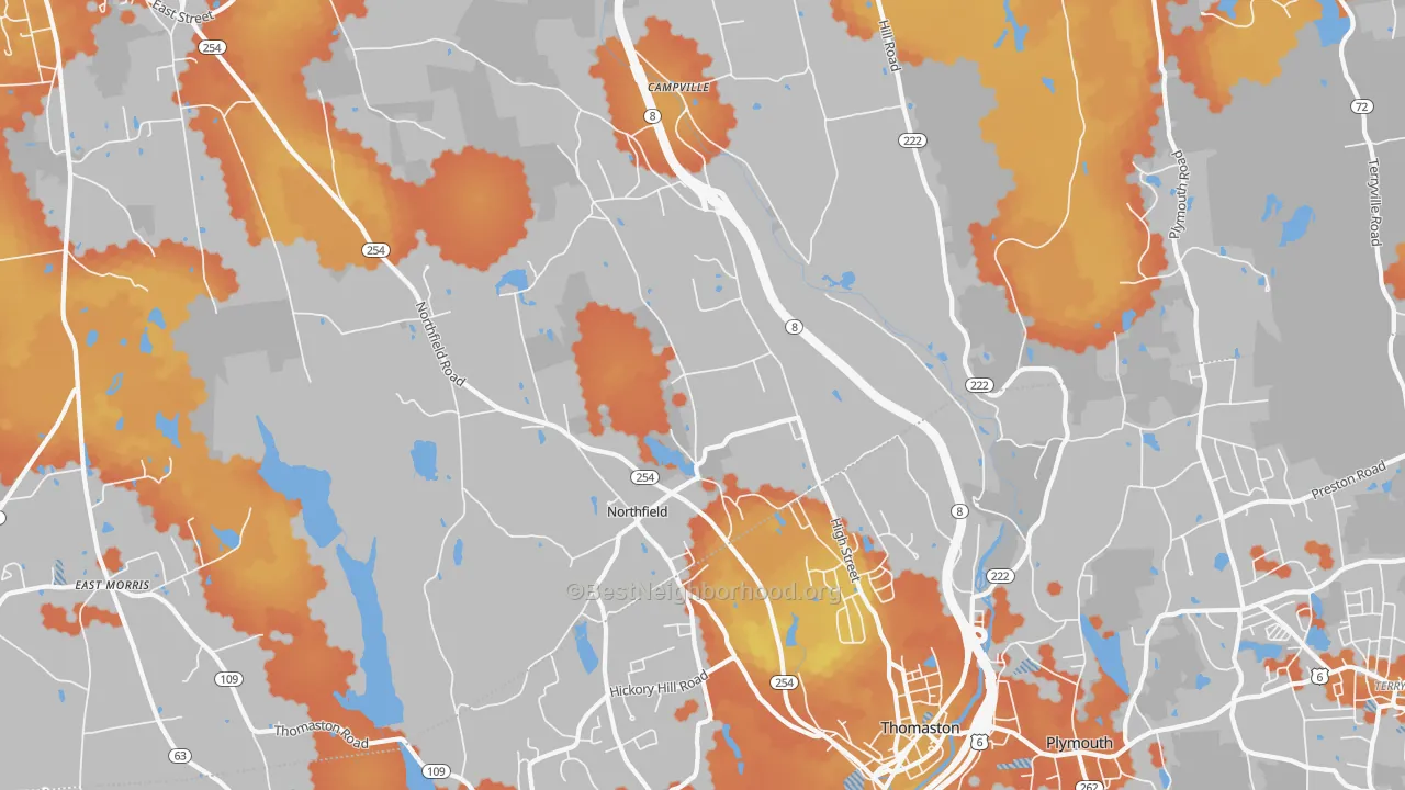 Bike Grade map of Northfield, CT