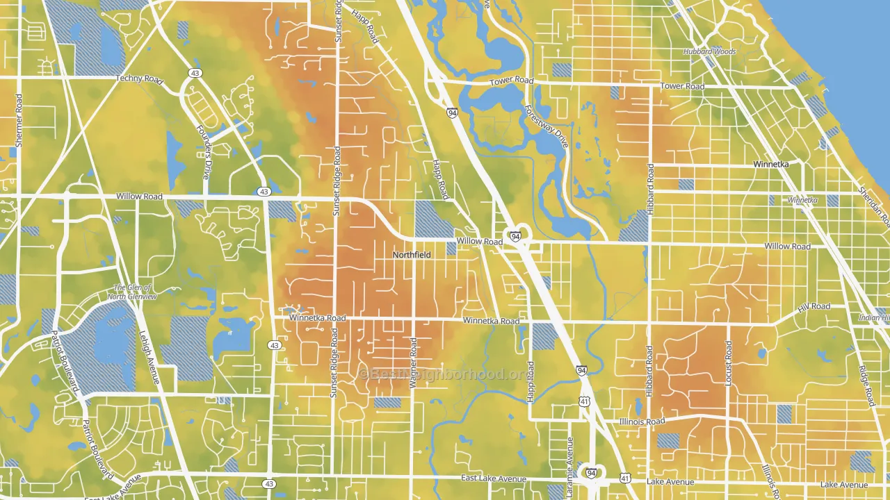 Bike Grade map of Northfield, IL