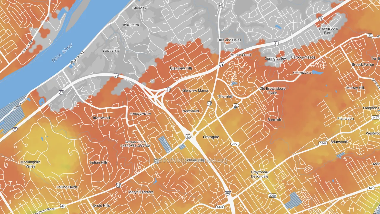 Bike Grade map of Northfield, KY