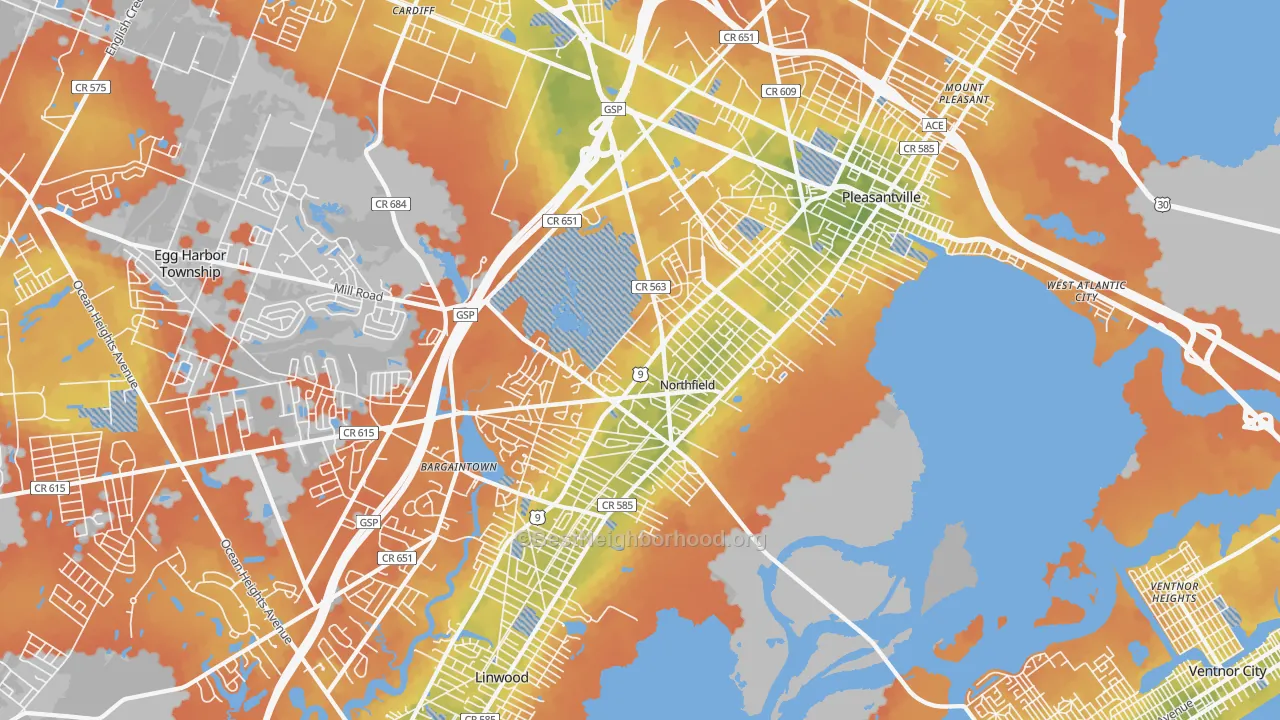 Bike Grade map of Northfield, NJ
