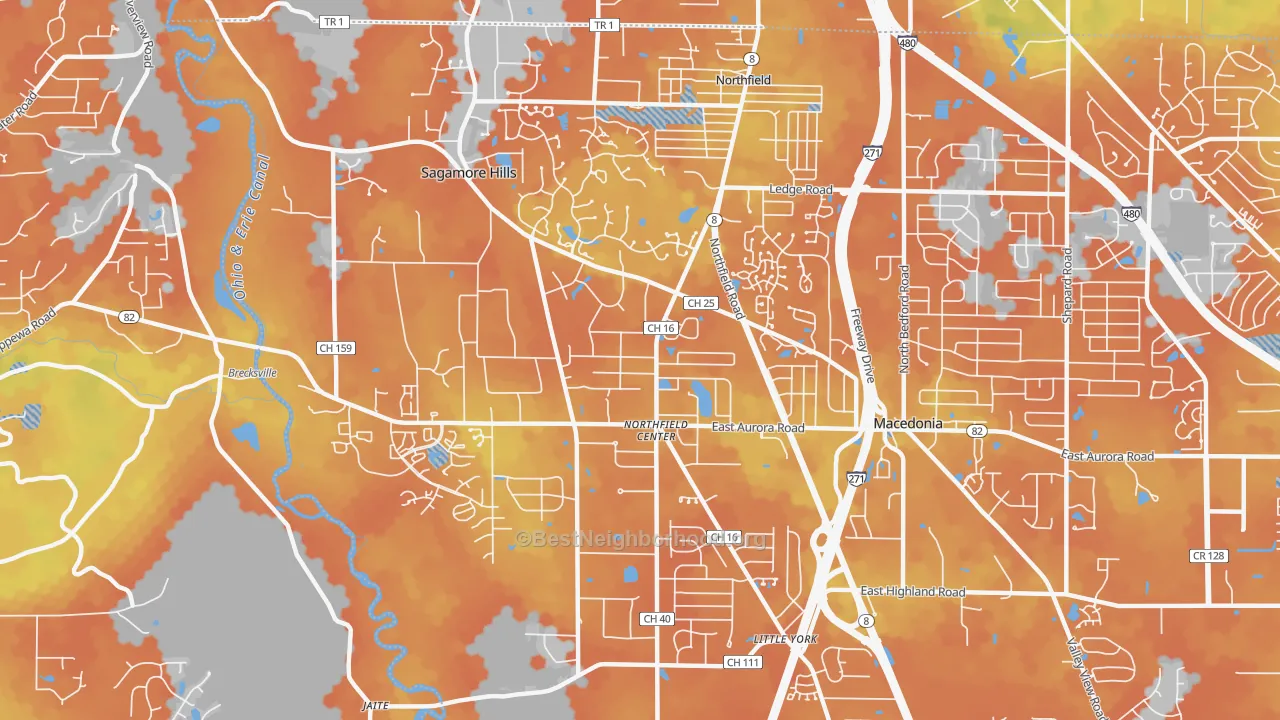 Bike Grade map of Northfield, OH