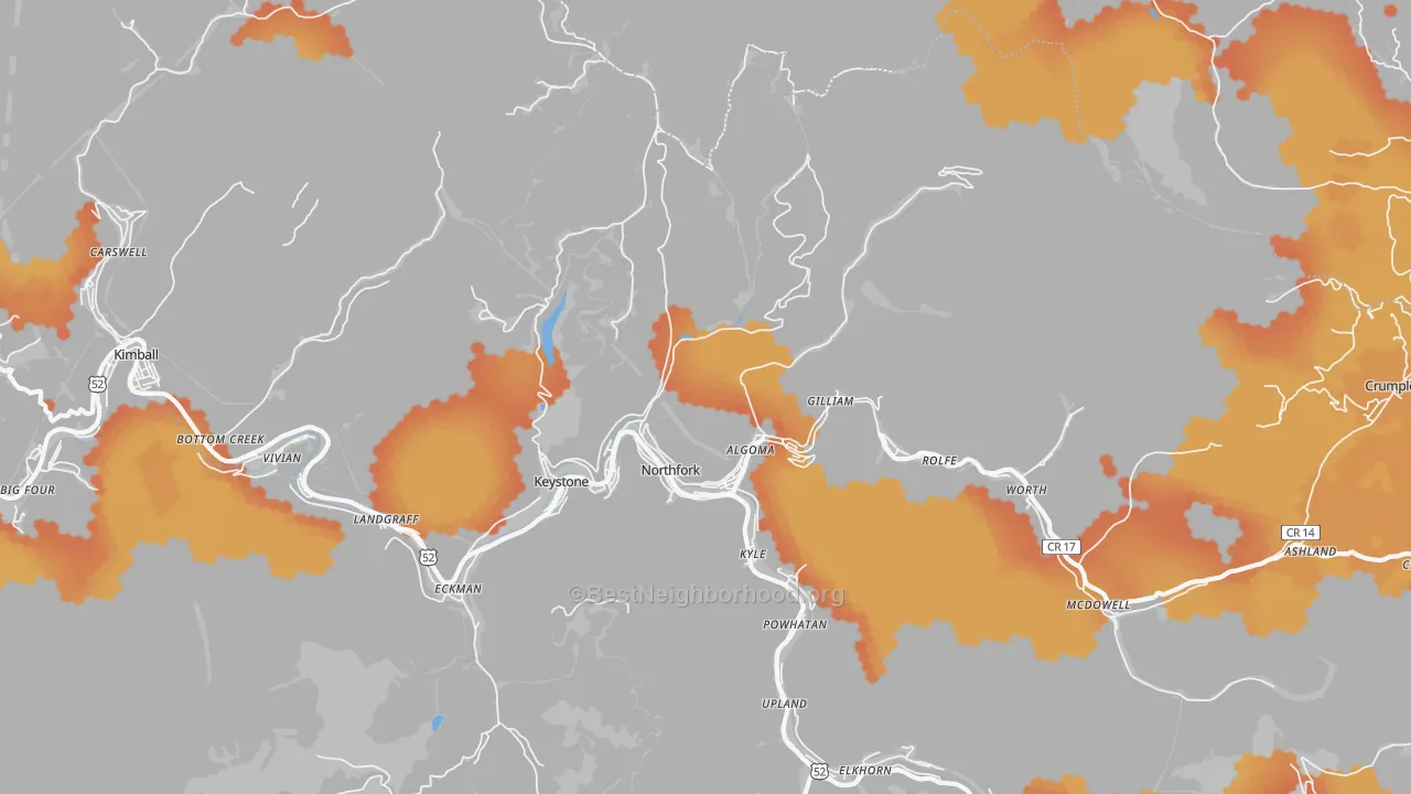 Bike Grade map of Northfork, WV