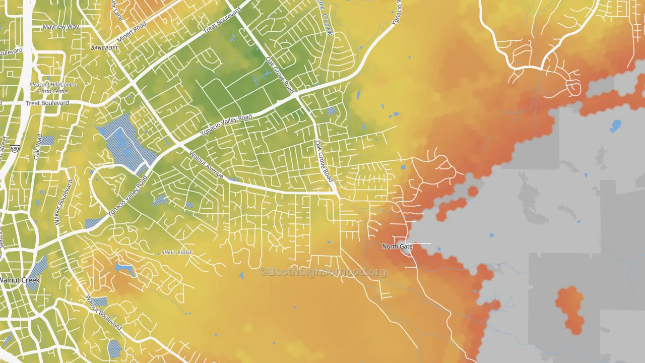 Bike Grade map of Northgate Area, Walnut Creek, CA