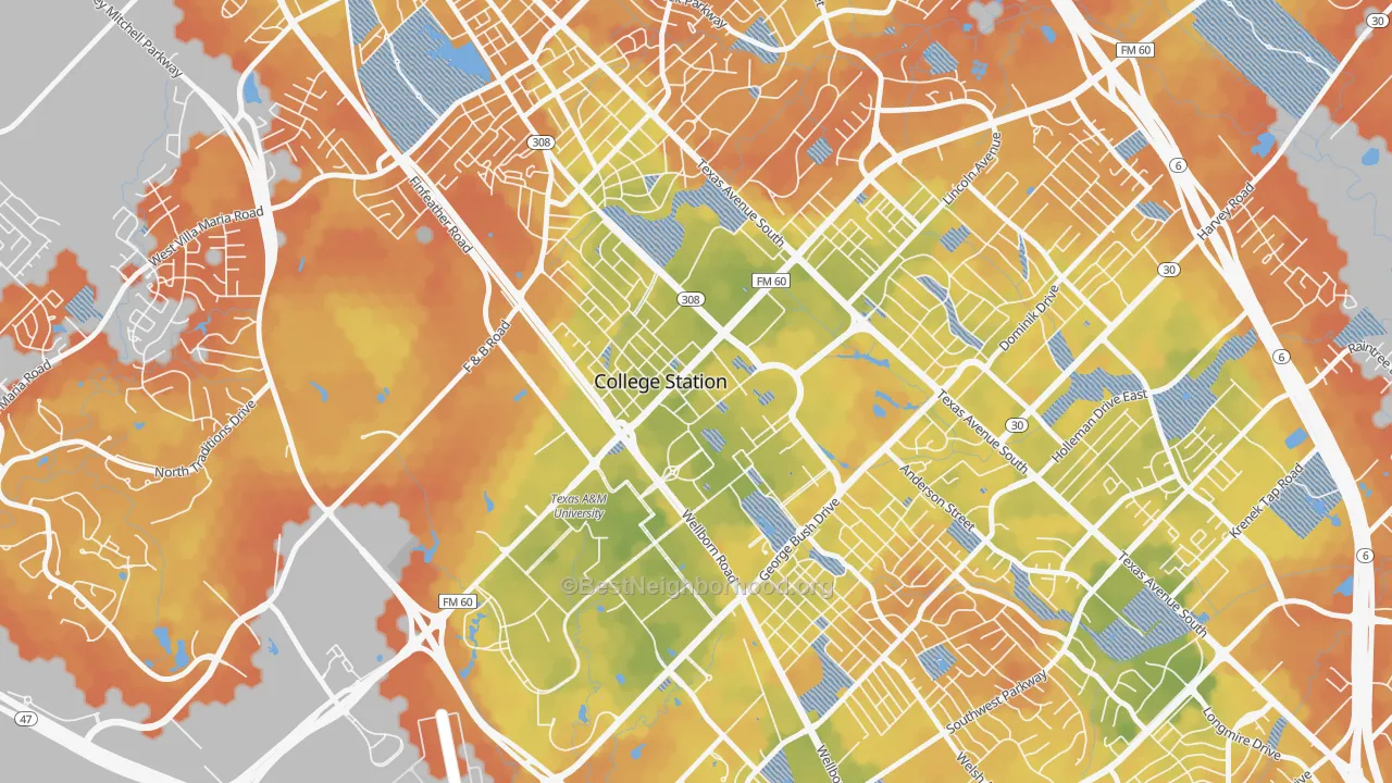 Bike Grade map of Northgate, College Station, TX