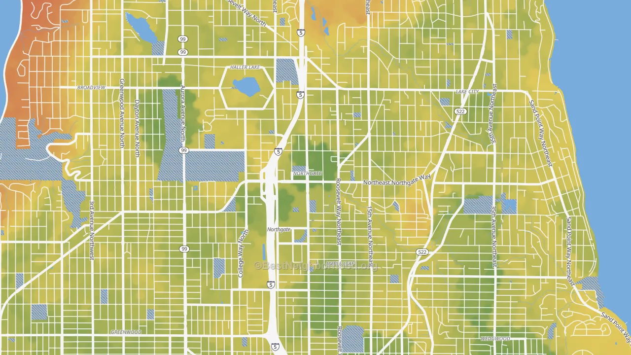 Bike Grade map of Northgate, Seattle, WA