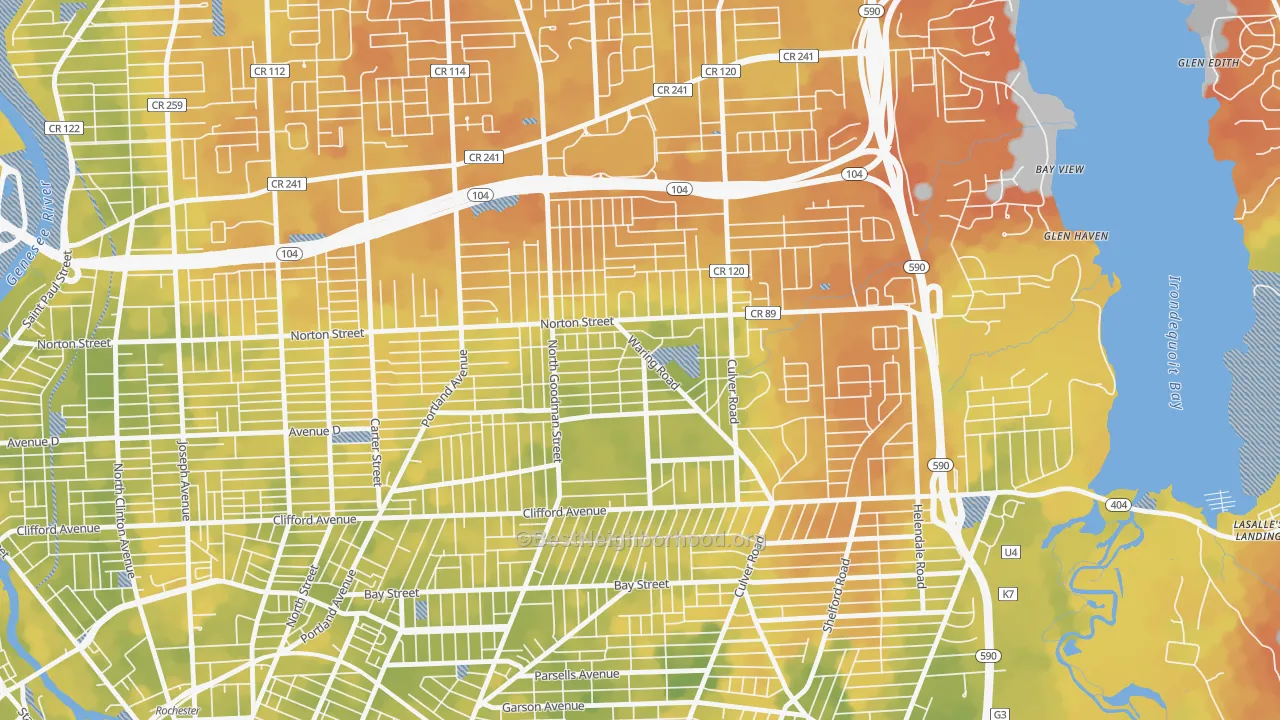 Bike Grade map of Northland Lyceum, Rochester, NY