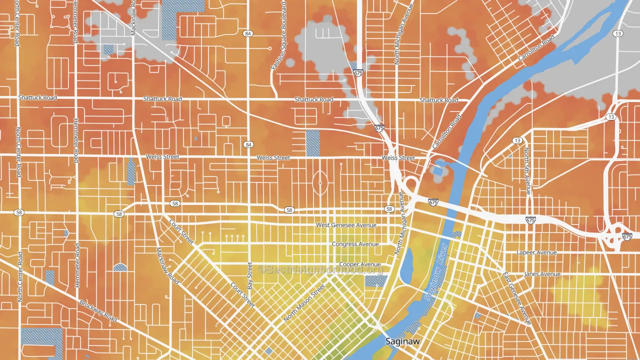 Bike Grade map of Northmoor, Saginaw, MI