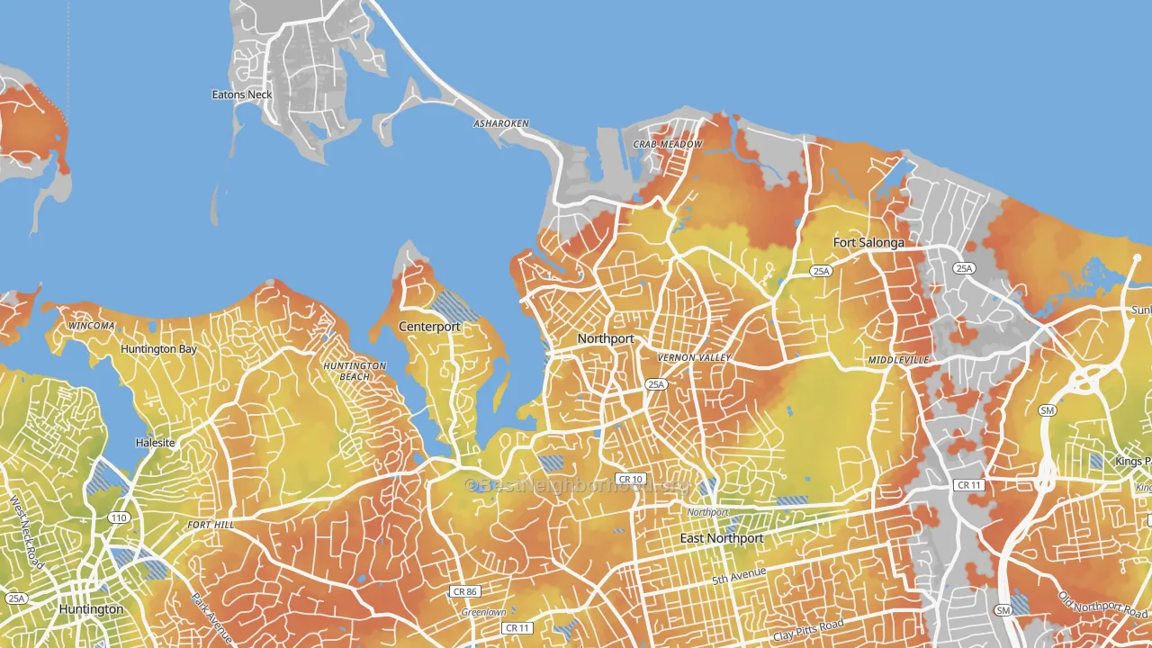 Bike Grade map of Northport, NY