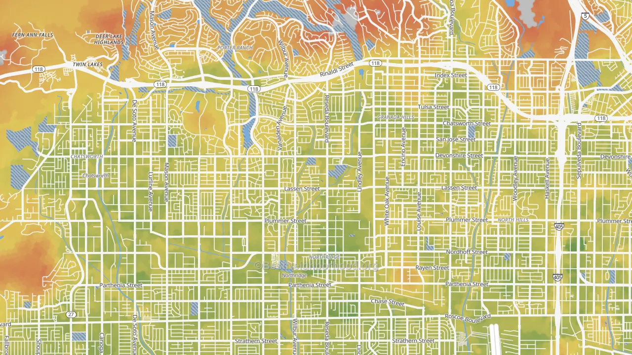 Bike Grade map of Northridge, CA