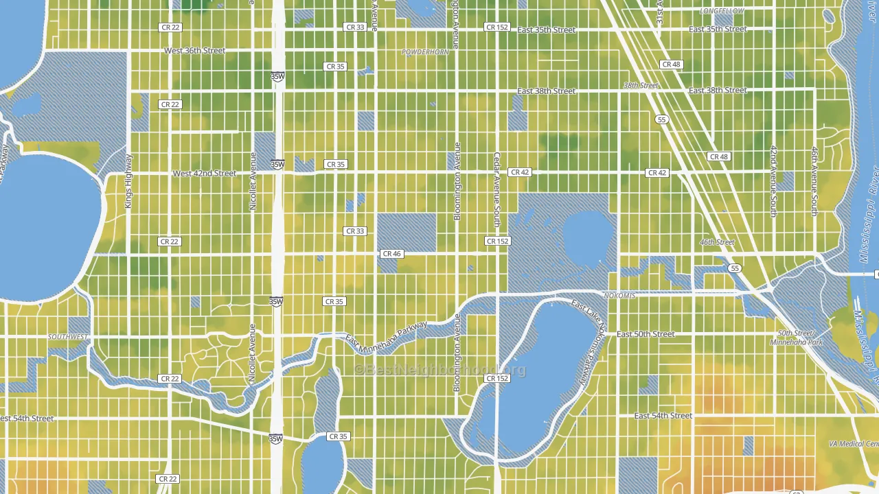 Bike Grade map of Northrup, Minneapolis, MN