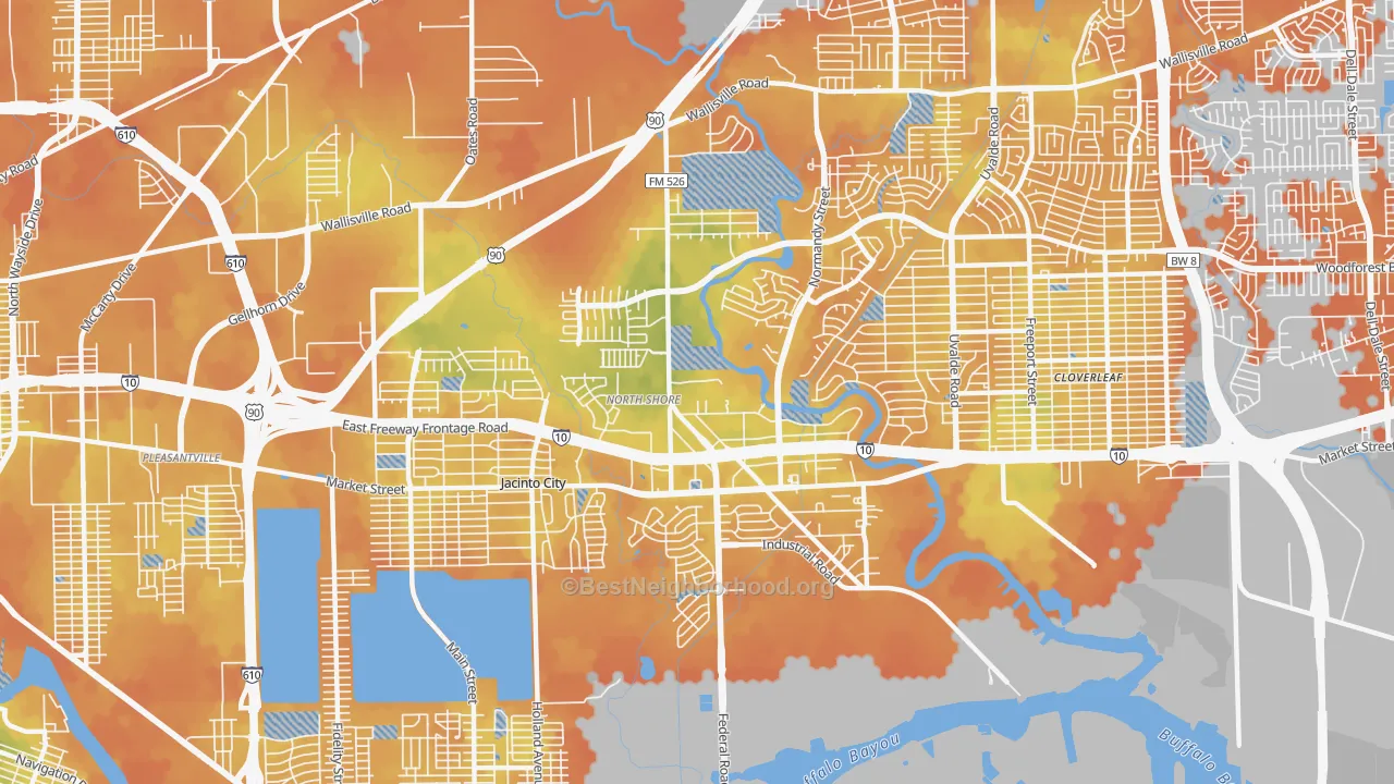 Bike Grade map of Northshore, Houston, TX