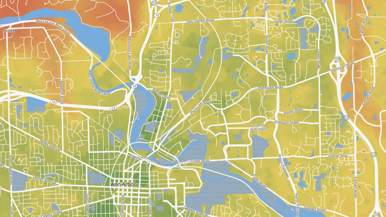Bike Grade map of Northside Ann Arbor, Ann Arbor, MI