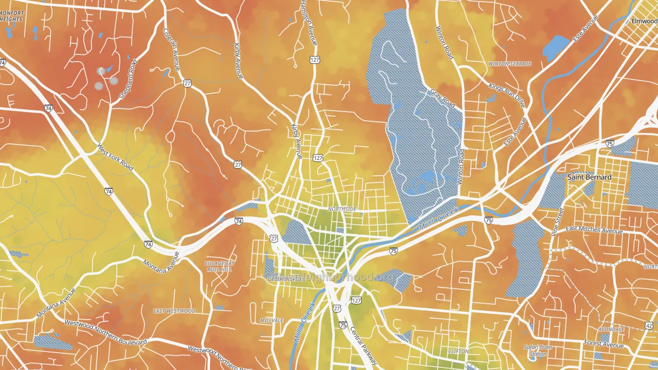 Bike Grade map of Northside, Cincinnati, OH