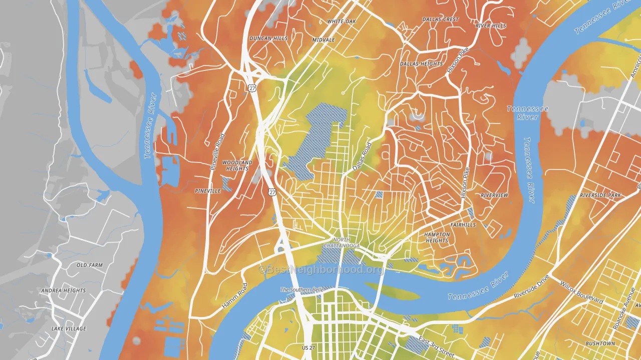 Bike Grade map of Northside Community, Chattanooga, TN