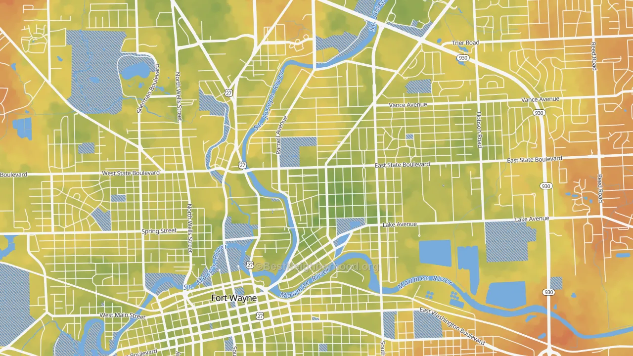 Bike Grade map of Northside, Fort Wayne, IN
