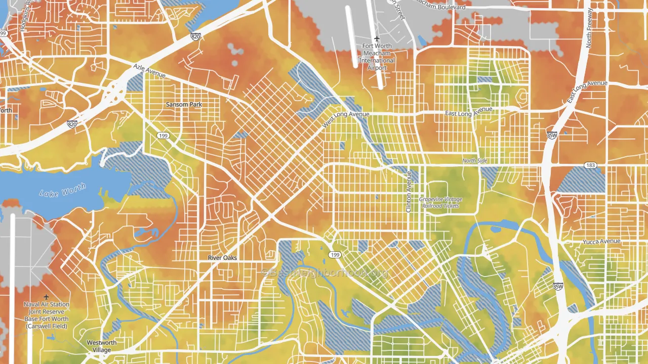 Bike Grade map of Northside, Fort Worth, TX