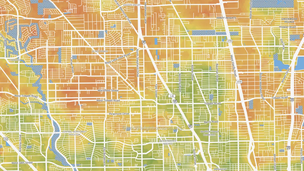 Bike Grade map of Northside Northline, Houston, TX