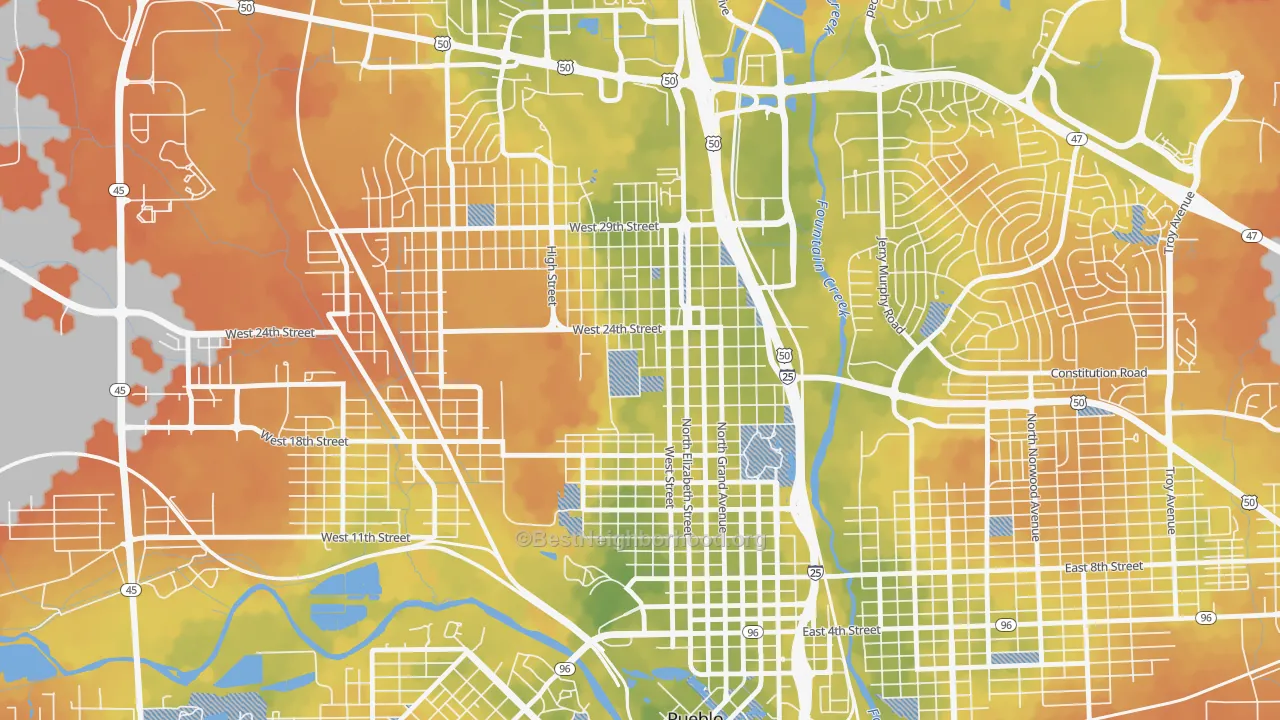 Bike Grade map of Northside, Pueblo, CO