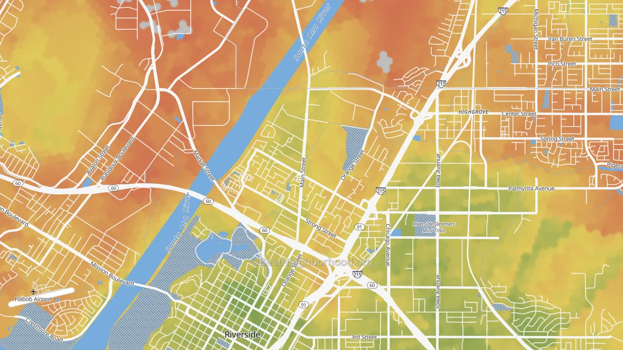 Bike Grade map of Northside, Riverside, CA